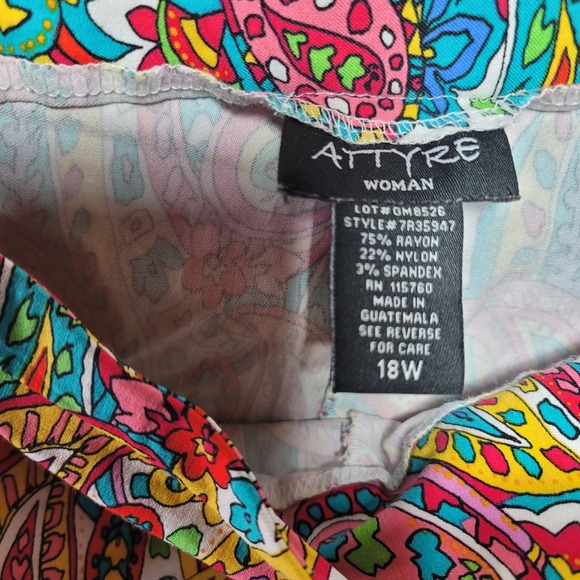 ATTYRE Woman Paisley Print Capris  60s Plus Size 18W Multi Color Stretch 7R35947 - Picture 2 of 8